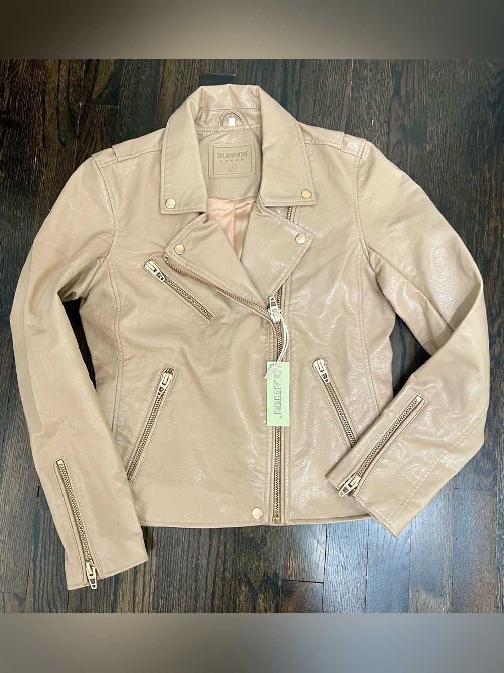 BlankNYC Vegan Leather Moto Jacket Natural Light Beige Small NWT